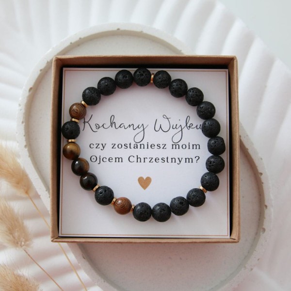 Bransoletka dla Chrzestnego - Lawa Wulkaniczna & Tygrysie Oko