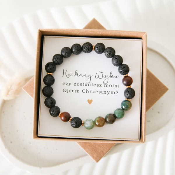 Bransoletka dla Chrzestnego - Agat Indyjski & Lawa