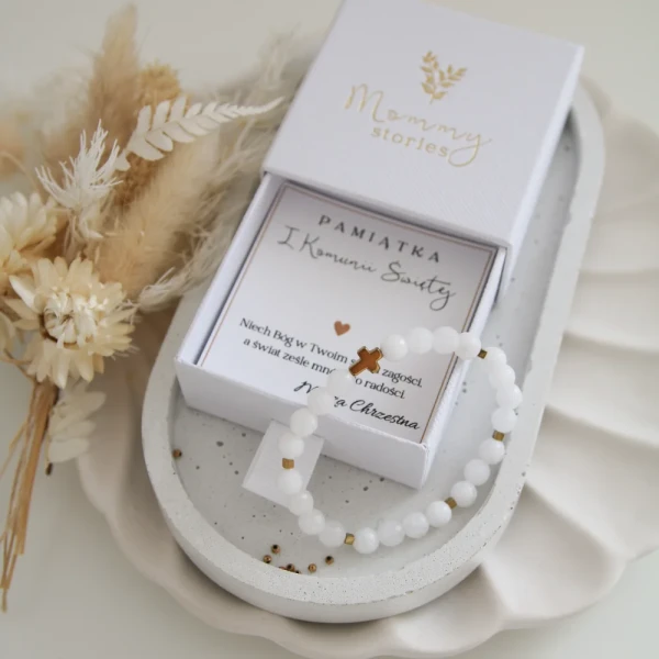 Bransoletka Na Komunię dla Dziewczynki - z Krzyżykiem złotym 