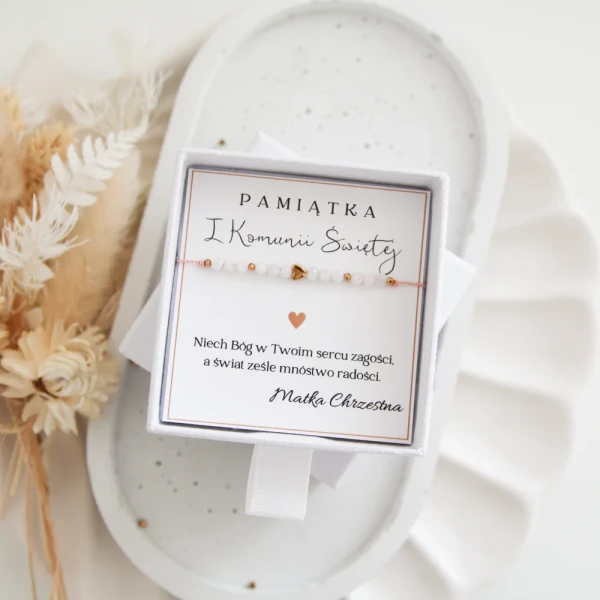 Bransoletka Na Komunię - Serce & Kamień Księżycowy