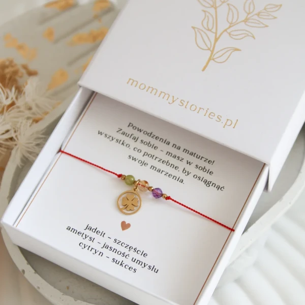 Bransoletka na szczęście - na maturę - z koniczynką
