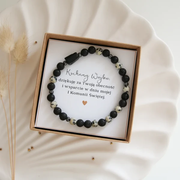 Bransoletka - Podziękowanie dla Chrzestnego - z turmalinem czarnym