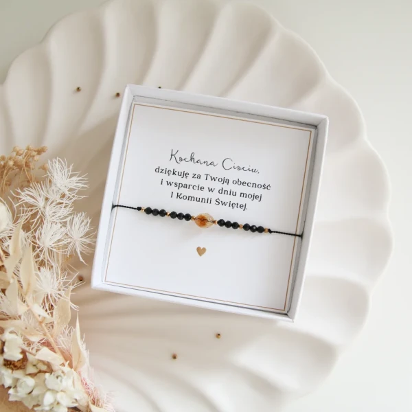 Bransoletka - Podziękowanie Dla Chrzestnej - Cytryn i Czarny Turmalin