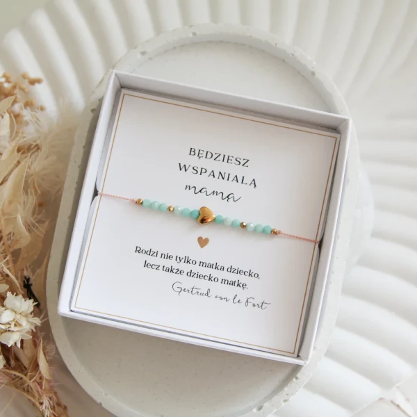 Bransoletka dla Przyszłej Mamy - Amazonit i Serduszko