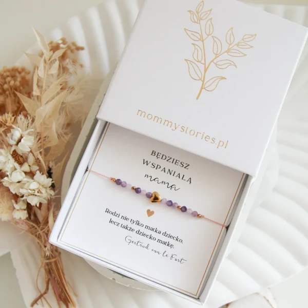 Bransoletka dla Przyszłej Mamy - Lepidolit i Serduszko