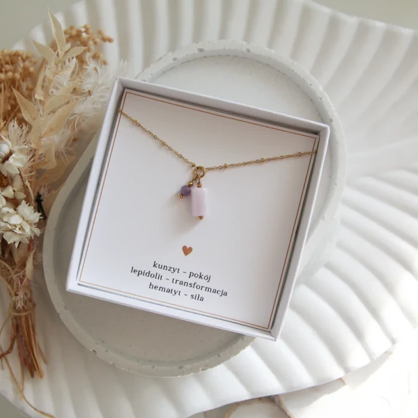 Naszyjnik z Lepidolitem i Kunzytem - na łańcuszku