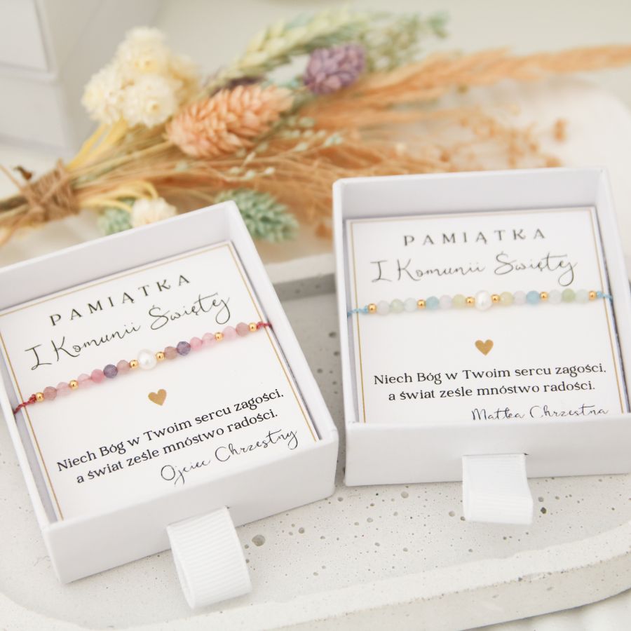 pamiatka na komunie - bransoletka z kamieni