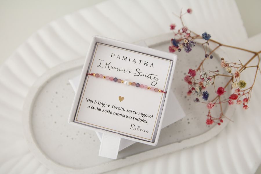 Pamiątka na Komunię – bransoletka z kamieni naturalnych